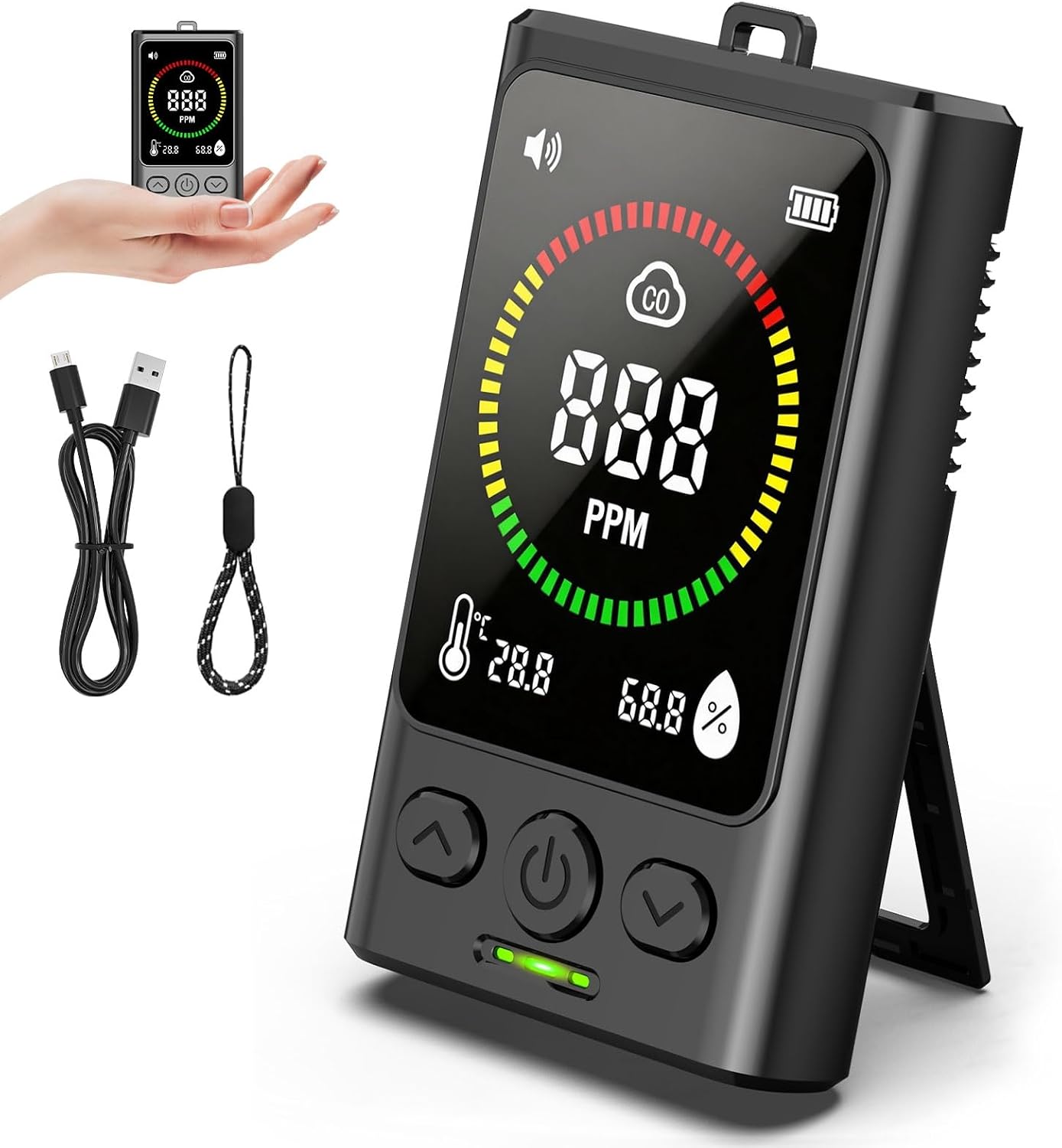 3-in-1 Kohlenmonoxidmelder: Kohlenmonoxidmelder Mit Akustischem Und Optischem Alarm – Co-temperatur- Und Feuchtigkeitsüberwachung – In 2 Sekunden Per Usb Aufladbar – Für Camping, Wohnwagen, Küche Und