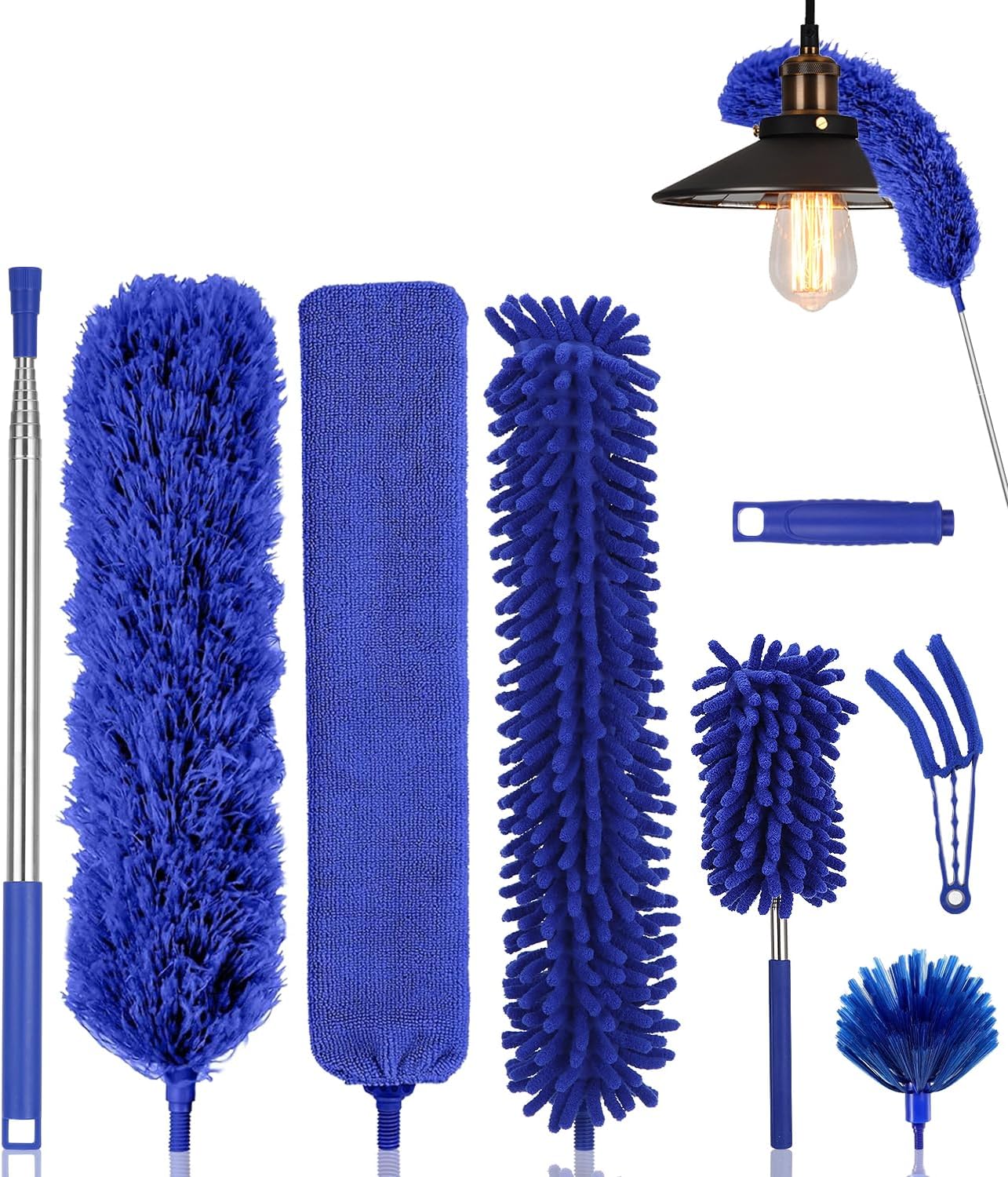 8-teiliges Teleskop-mikrofaser-staubwedel-set, Waschbare Staubwedel, Blau