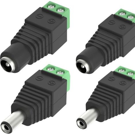 Packung Mit 4 Männlichen Und Weiblichen 5,5 Mm X 2,1 Mm Netzadaptern, Geeignet Für Cctv-kameras, Led-lichtleisten, Stecker- Und Steckdosenadapter (2 Weibliche Dc-buchsen, 2 Dc-stecker).