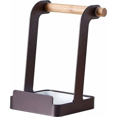 Topfdeckelhalter Aus Metall Und Holz, Ablage Für Topf- Und Löffeldeckel, Küchenspatelablage (schwarz)
