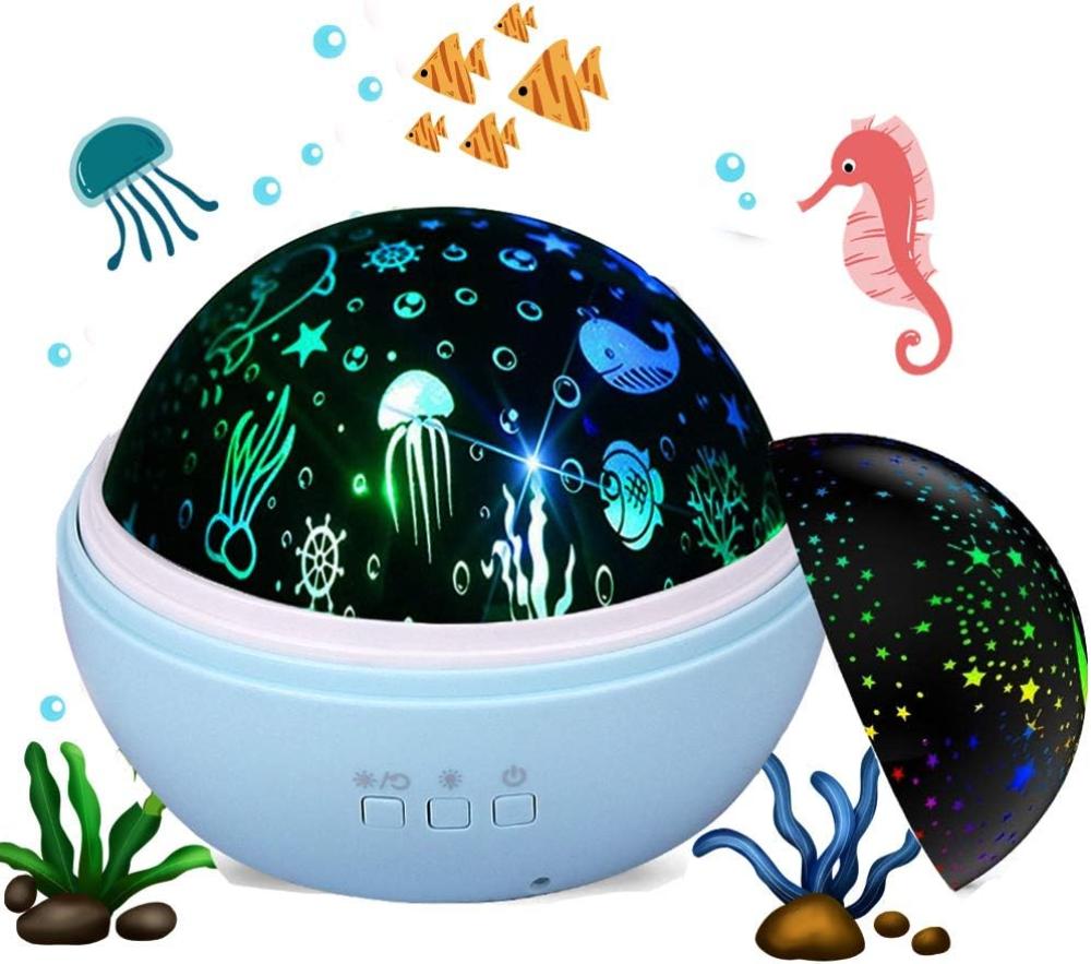 Nachtlichtprojektor Für Kinder, Baby-projektorlampe Mit Sternen- Und Ozeanmotiv, 360° Drehbare Projektions-bettlampe (blau)