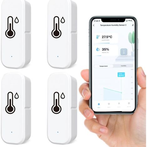 Set Mit 4 Intelligenten Wlan-thermometern Und -hygrometern – Temperatur- Und Feuchtigkeitssensoren Für Innen- Und Außenbereich, Bluetooth, Fernsteuerung Per App