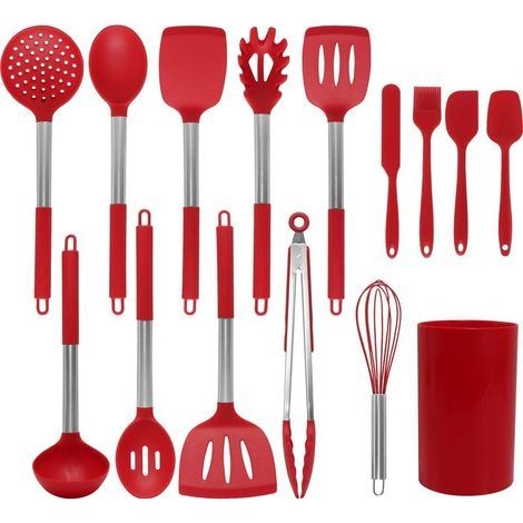Silikon-küchenhelfer-set, 15-teiliges Silikon-küchenwerkzeug, Antihaftbeschichtet Und Kratzfest, Inklusive Schneebesen, Pinsel, Spatel, Schaber Und Küchenzange