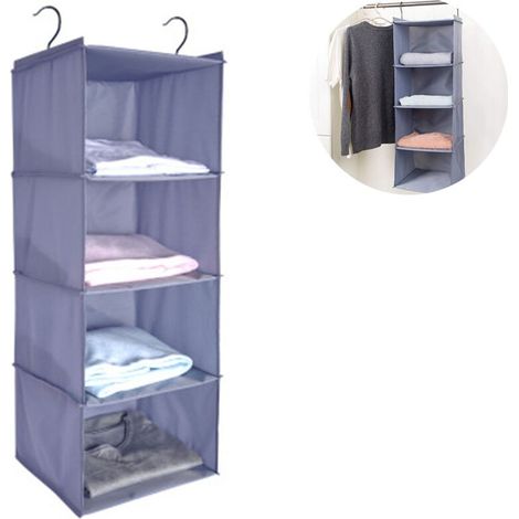 Hängender Kleiderschrank Mit 4 Fächern, Hochwertiger Baumwoll-camping-kleiderschrank-organizer Mit Eisenrahmen, Grau
