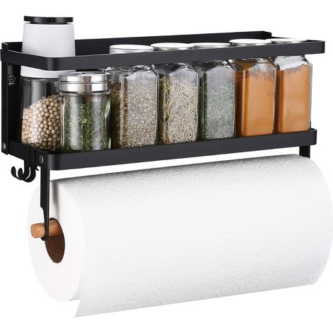 Magnetisches Gewürzregal Mit Papierhandtuchhalter, Magnetisches Küchenregal, Magnetisches Gewürzregal Mit Handtuchhalter, Wandmontierter Gewürzorganizer, Mattschwarz