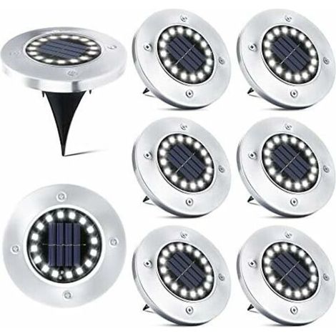 8 Stück 16 Led Solar-außenleuchtensolar-gartenstrahler Mit Einbaumontage, Ip65 Wasserdicht, Stehleuchte Für Gehwege, Terrassen, Höfe, Untergeschosse, Rasenflächen, Kaltweiß