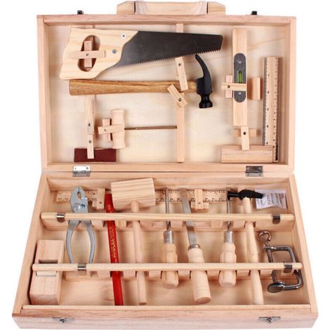 16-teiliges Multifunktionswerkzeug-set Für Kinder – Holzbox Mit Metallwerkzeugen – Für Holzbearbeitung Und Montage – Leicht Zu Transportieren – Wancle