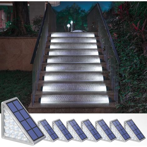 Set Mit 8 Solar-treppenleuchten – 6000 K Kaltweiß – Schutzart Ip67 – Automatische Beleuchtung – Schnelle, Werkzeuglose Installation