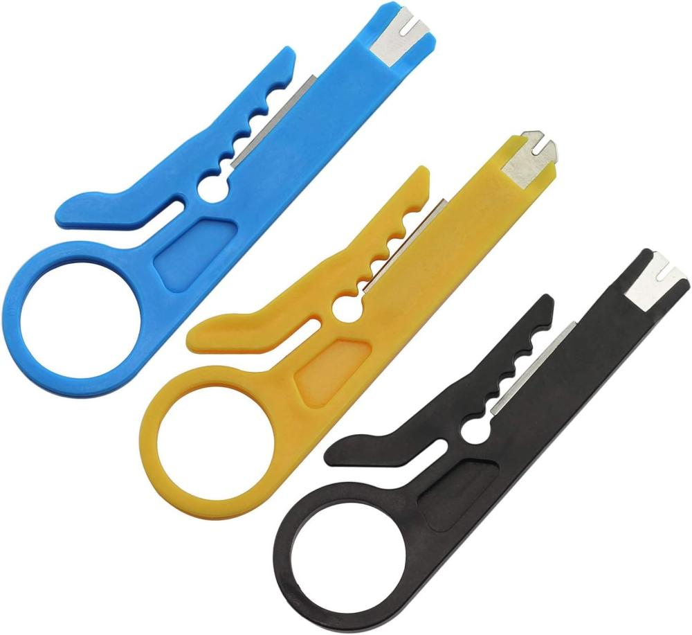 Set Mit 3 Kleinen, Tragbaren Abisolierzangen, Blau/gelb/schwarz, Utp/stp, Netzwerkkabelschneider, Keystone-buchse, Rj45, Ethernet-modul