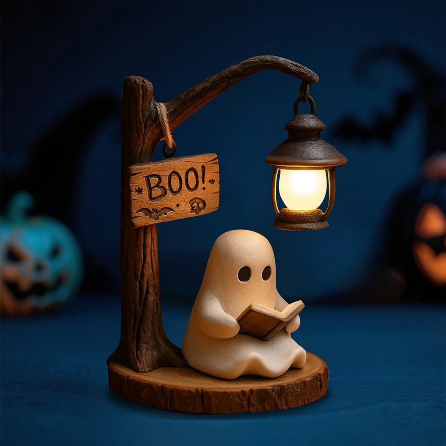 Gruselige Halloween-leselampe Mit Buchmotiv, Dekorative Innenbeleuchtung Aus Kunstharz, Für Schlafzimmer, Wohnzimmer, Angenehme Atmosphäre Für Gemütliche Abende (braun, 15 Cm)