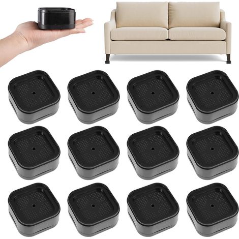 Schwarze, 12-teilige, Stapelbare Bettbeinerhöhungen, 3,5 Cm Hoch, Verstellbare Möbelfüße, Stapelbare Möbelfüße, Für Waschmaschinen, Sofas, Tische, Stühle, Kleiderschränke