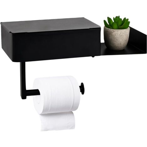 Ede Wandmontierter Toilettenpapierhalter Mit Taschentuchbox, Schwarzer Edelstahl, Kein Bohren Erforderlich, Für Badezimmer