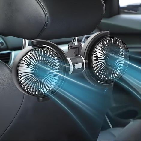 Autolüfter, Doppelkopf-autolüfter, Usb-autolüfter Für Die Rückbank Mit 3 Geschwindigkeitsstufen Und 360°-drehung, 1,8 M Kabel, Leise, Geeignet Für Pkw, Lkw, Transporter, Suv Und Wohnmobile