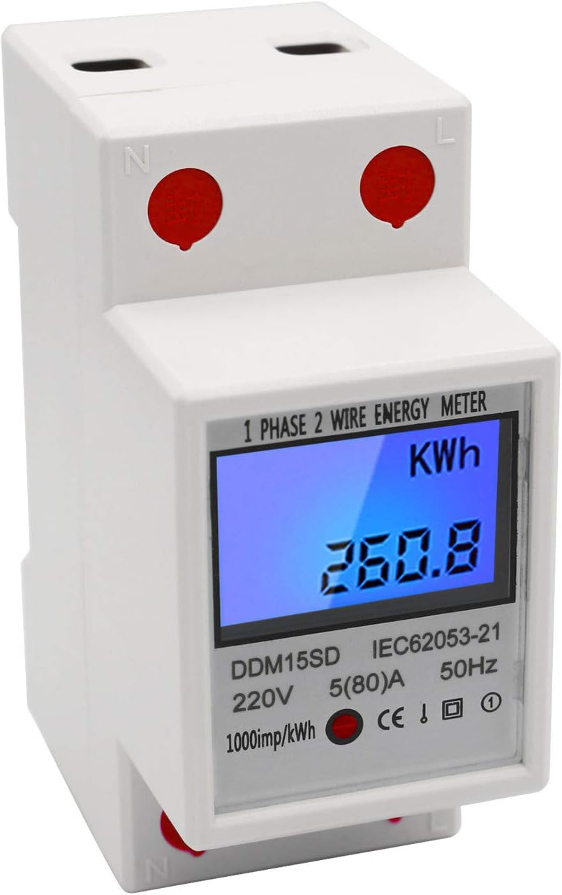 Sunydog Einphasen-din-schienen-energiezähler 5–80 A 220 V 50 Hz Elektronischer Kwh-zähler Mit Hintergrundbeleuchtetem Lcd-digitaldisplay Ddm15sd