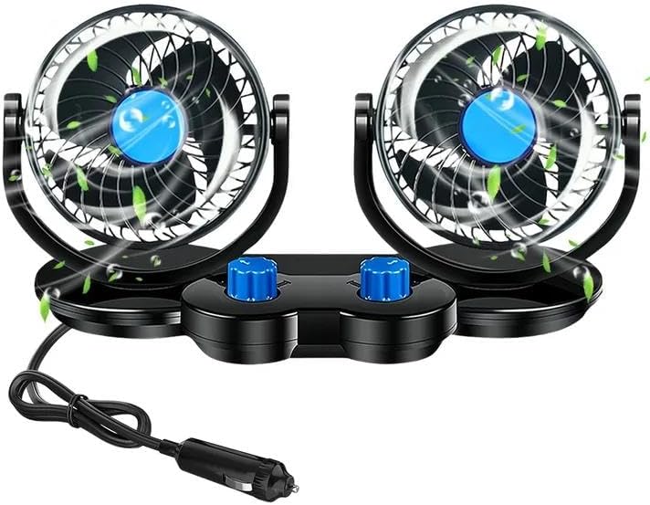12v Doppelkopf-autolüfter, Tragbarer Doppelkopf-autolüfter Mit 2 Geschwindigkeitsstufen Und 360°-drehung Für Pkw, Suvs Und Wohnmobile