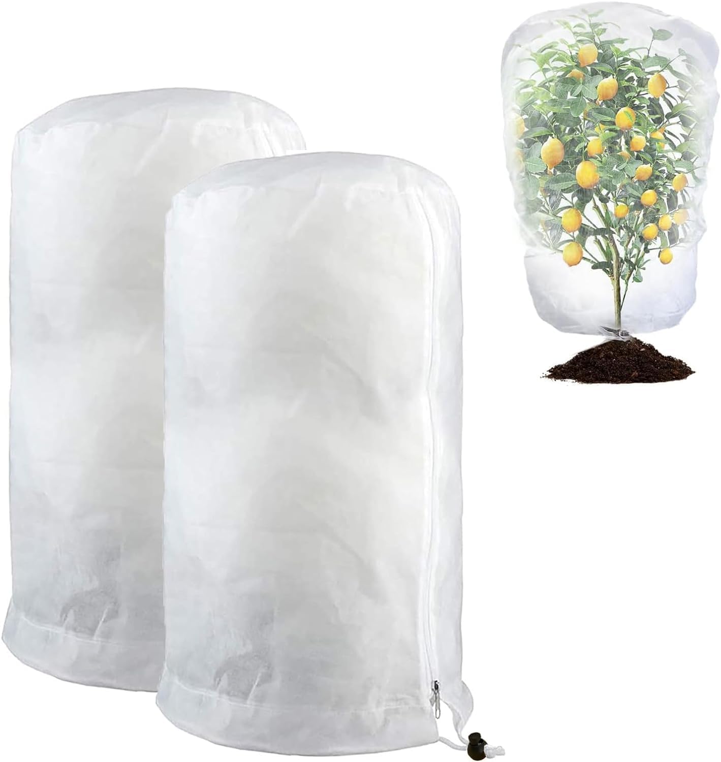 Set Mit 2 Winter-pflanzenschutzhüllen – 120 X 180 Cm – 80 G/m² – Mit Kordelzug – Großer Winter-pflanzenschutzbeutel Für Balkone
