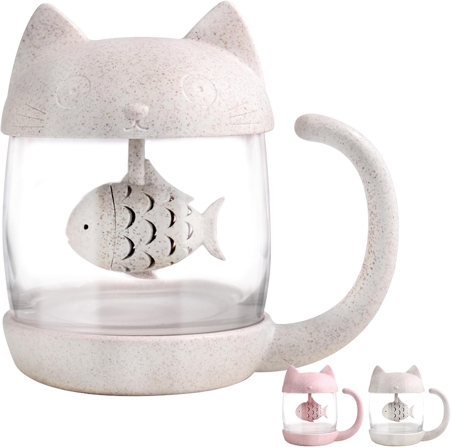 Bignosedeer Geschenk Für Frauen, Weihnachtsgeschenk, Katzenförmiger Glas-teebecher, Wasserflasche Mit Fischförmigem Tee-ei, Sieb, Filter, Kaffeebecher, 250 Ml (8 Oz), Muttertagsgeschenk