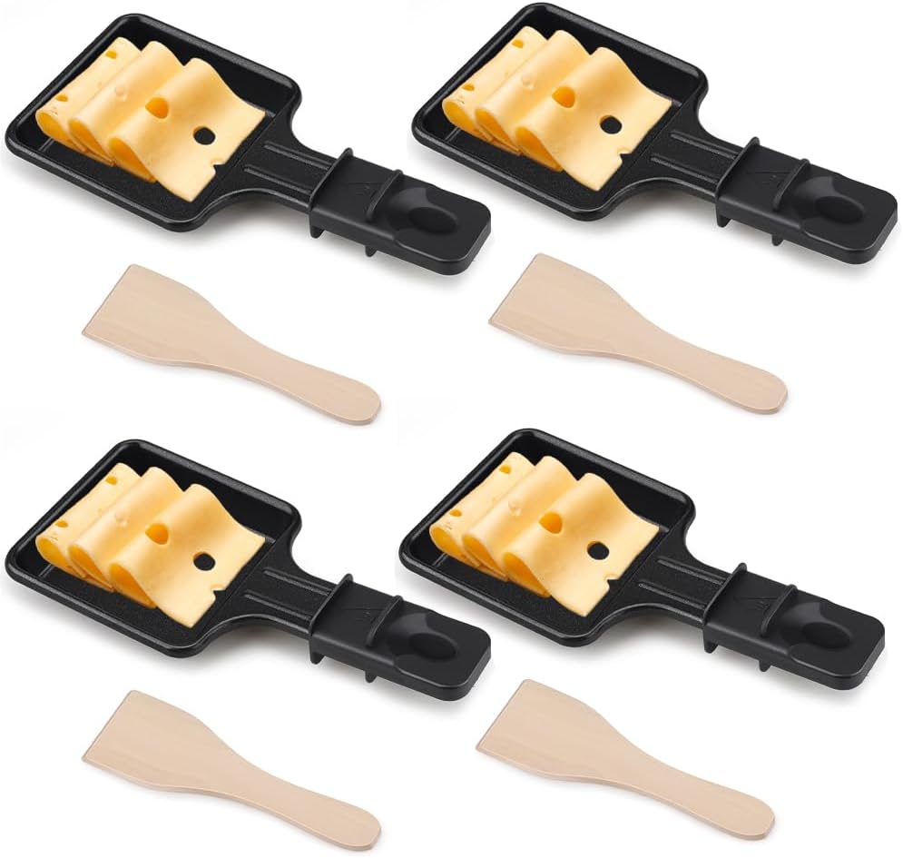 Mini-set Mit 4 Raclette-käsepfannen, Quadratischen Pfannen, Mit 4 Holzspateln Für Universelle Elektrogrills, Geeignet Zum Grillen Von Käse Und Eiern