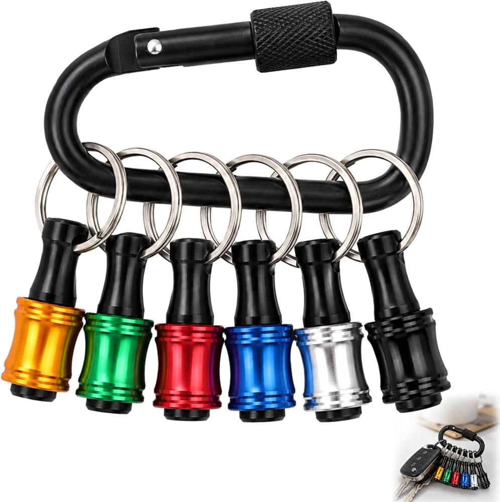 Set Mit 6 1/4"-bohrerhaltern, Aluminiumlegierung, 6 Farben, Schlüsselanhänger Mit Schwarzen Karabinern