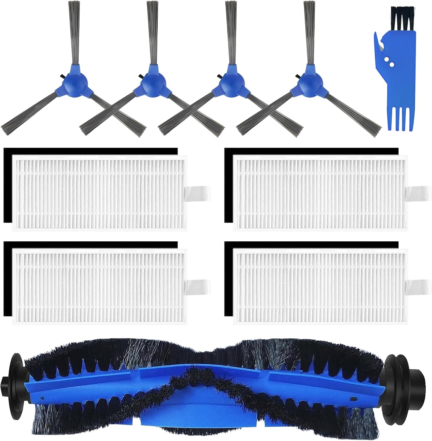 Ersatzteile Für Die Staubsauger Eufy Robovac 11s, Robovac 12, Robovac 15c, Robovac 30, Robovac 30c Und Robovac 35c: 4 Seitenbürsten, 4 Filter, 1 Walzenbürste Und Reinigungsbürste