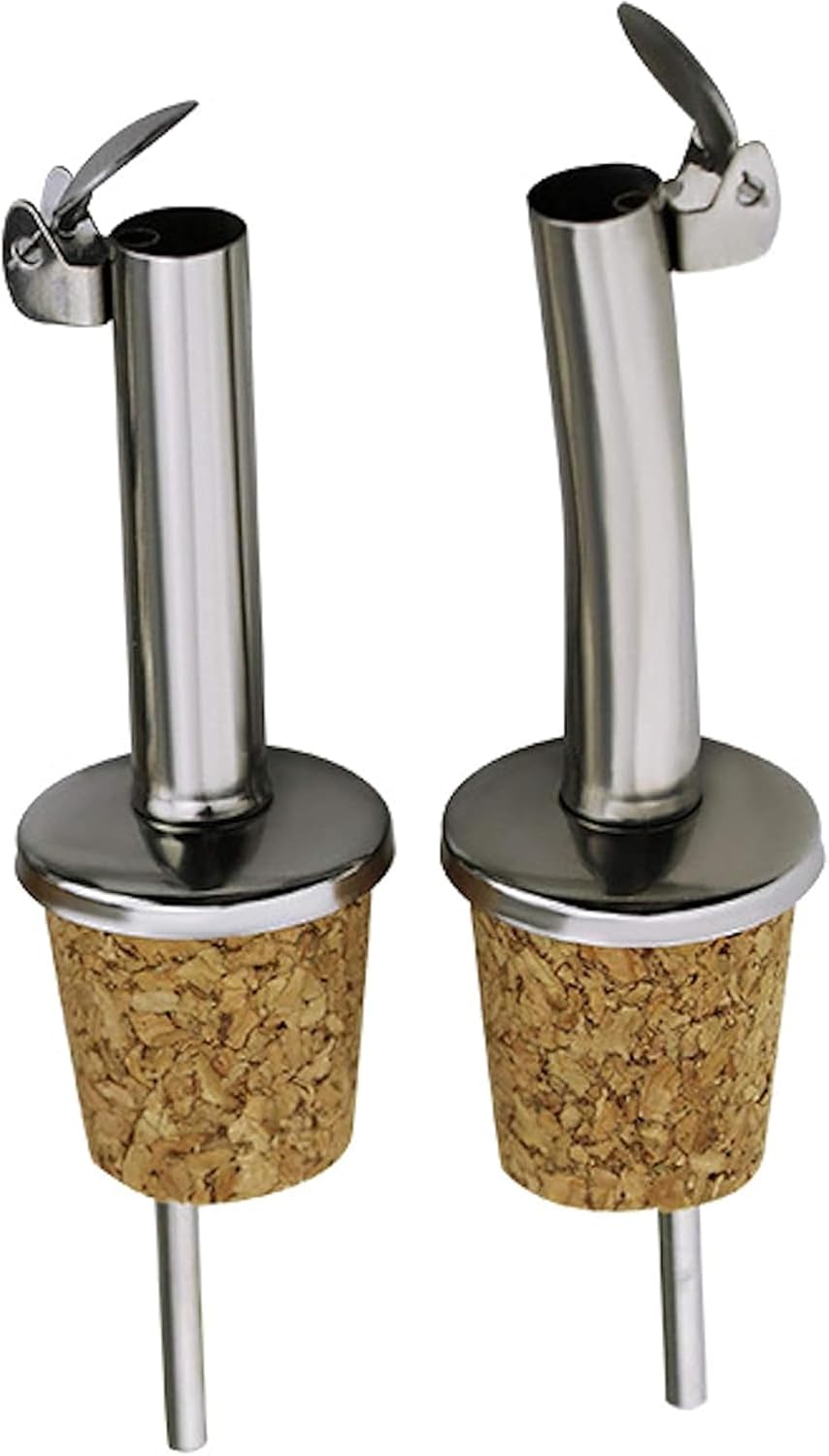 Set Mit 10 Ausgießern Aus Edelstahl Und Kork Für Olivenöl Mit Klappdeckel. Ideal Auch Für Wein, Spirituosen, Kaffee, Sirup Und Essig.