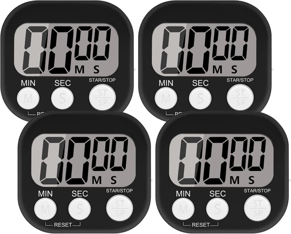 4er-pack Küchentimer Mit Lautem Alarm, Magnetischer Timer Mit Großem Lcd-display, Kindertimer Zum Lernen, Sport Und Kochen