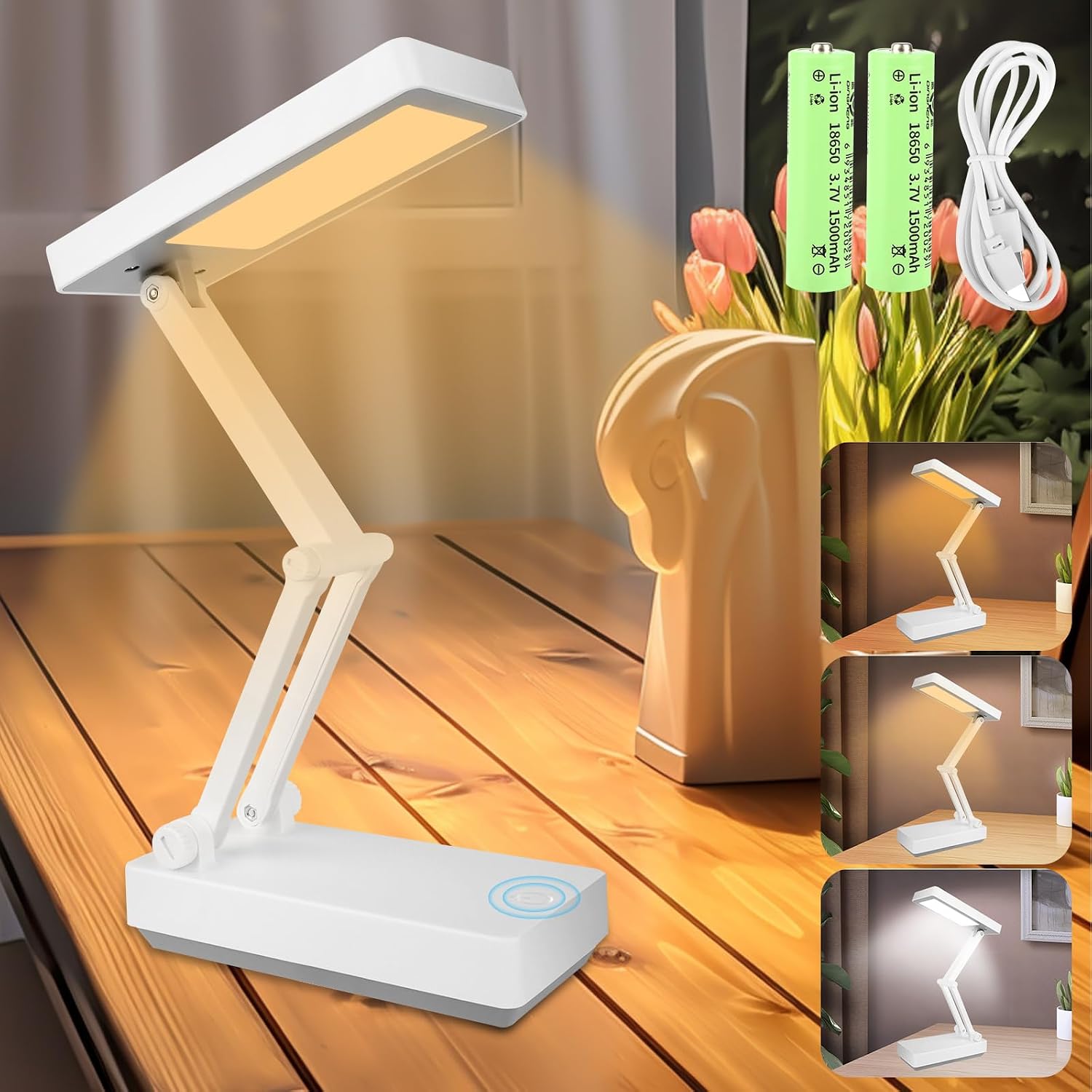Kabellose Schreibtischlampe, 3000-mah-led-nachttischlampe Mit Touch-steuerung, Faltbare, Tragbare Lampe Mit 3 Helligkeitsstufen, Wiederaufladbare Nachttischlampe Für Schlafzimmer, Lesen, Lernen Und Bü