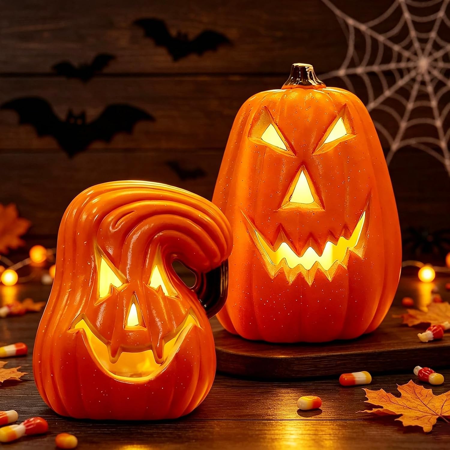 Halloween-dekoration, 2 Stück Led-kürbislichter, Beleuchteter Kürbis