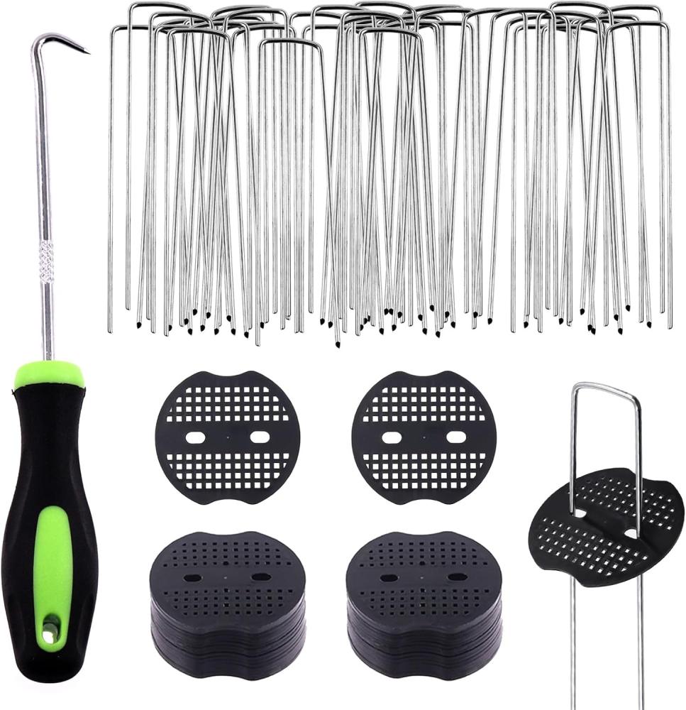 Set Mit 101 U-förmigen Gartenpfählen Und Kunststoff-befestigungsstücken Mit Haken