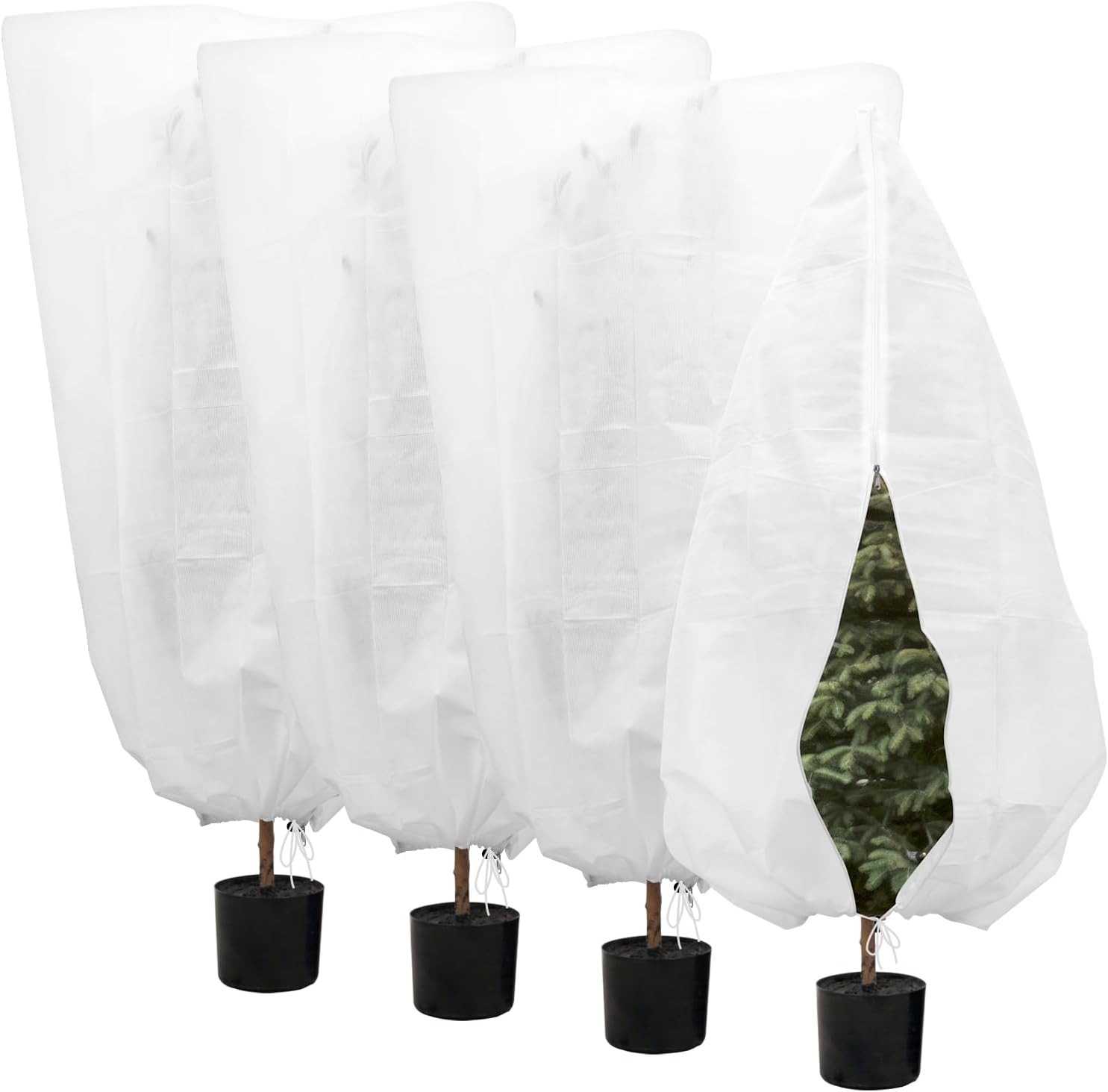 4er-set Winterabdeckungen Für Pflanzen Im Freien, 80 X 120 Cm, Schützende Pflanzenabdeckung Mit Kordelzug Und Reißverschluss, Wiederverwendbare Winterabdeckung Gegen Frost