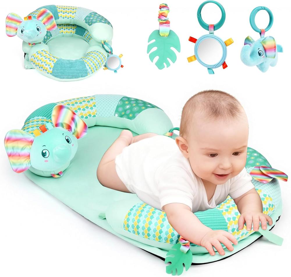 Baby-aktivitätsmatte, 3-in-1-elefantenkissen Für Die Bauchlage, Fördert Die Sinne Und Die Muskelentwicklung