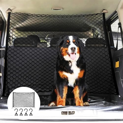 Hundeschutznetz Für Autos, Heckklappen-hundeschutzgitter, 120 X 90 Cm, Doppellagiges Polypropylen Mit 4 Haken, Universell Für Hunde, Hundeschutznetz