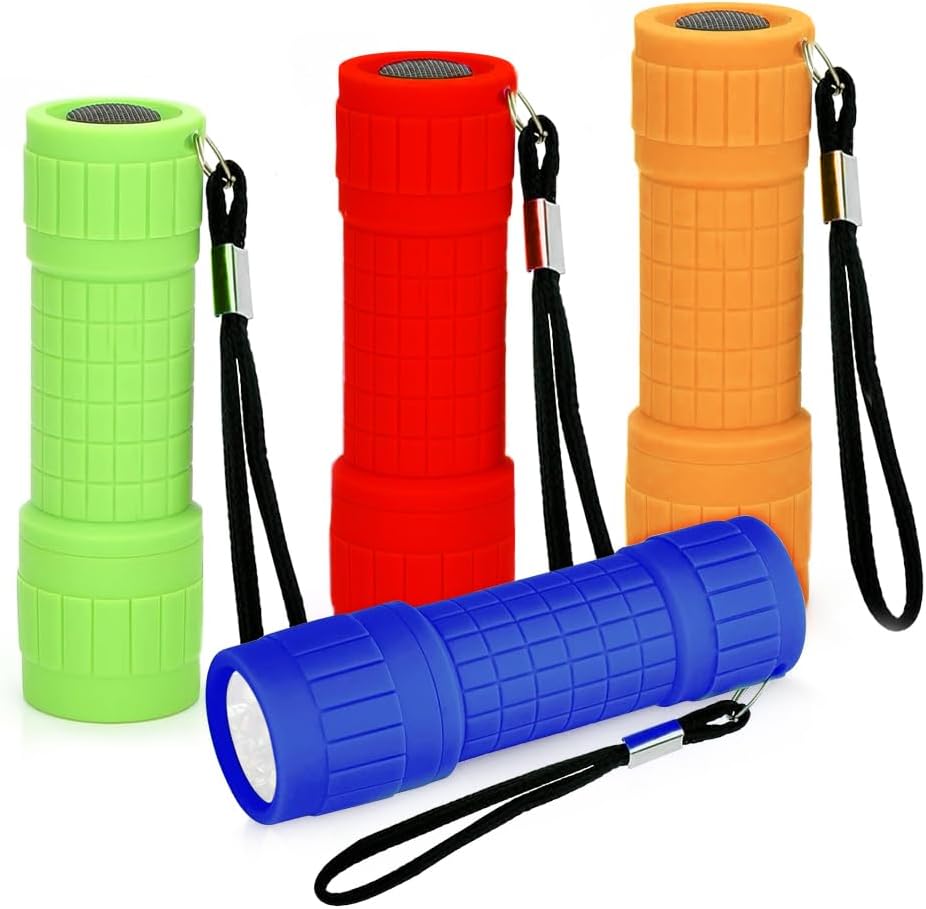 Set Mit 4 Mini-cob-led-taschenlampen Für Kinder Mit Kordelzug Und Silikonbeschichtung – Ideal Für Camping, Outdoor-aktivitäten, Wandern, Notfälle Und Als Geburtstagsgeschenk.