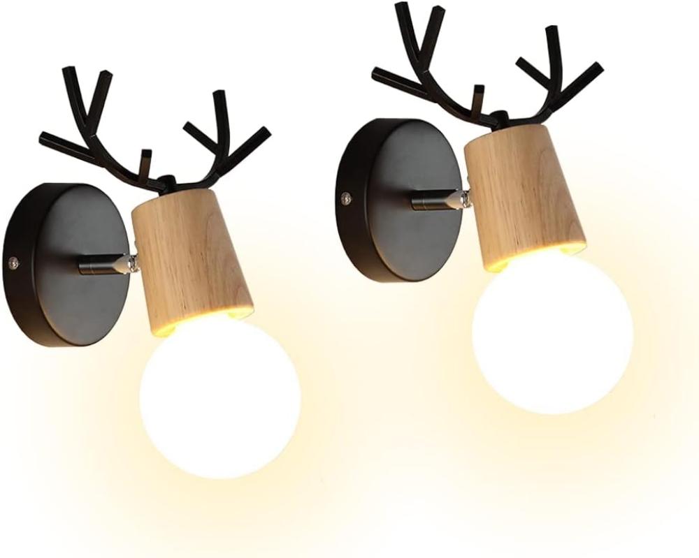 Set Aus 2 Modernen, Kreativen Wandleuchten In Hirschgeweihform, Wandlampen Für Den Innenbereich Aus Holz Und Metall, Art-deco-wandleuchte
