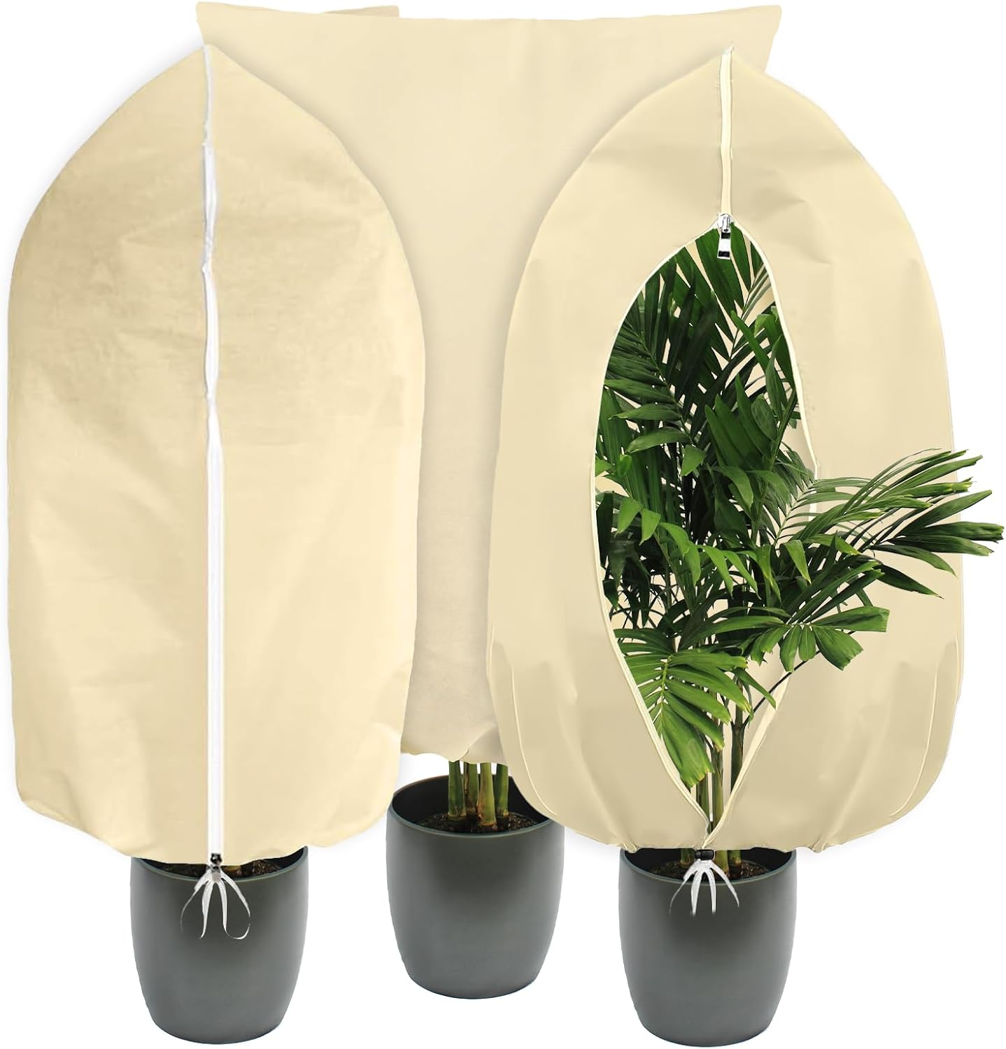 Set Mit 3 Winter-pflanzenschutzhüllen Für Topfpflanzen, 80 X 100 Cm, Mit Reißverschluss, Atmungsaktiv, Reißfest, Wiederverwendbar, Winterschutz Für Topfpflanzen Und Kleine Pflanzen