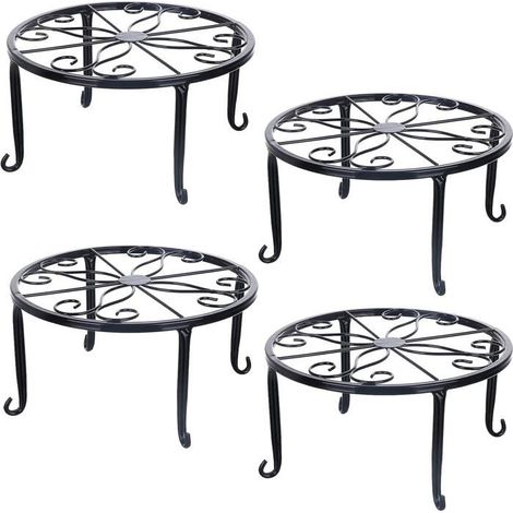 Set Mit 4 Pflanzenständern Aus Metall, Pflanzgefäßständer, Rostfreier Blumentopfständer Aus Eisen, Schwarz, 23 Cm