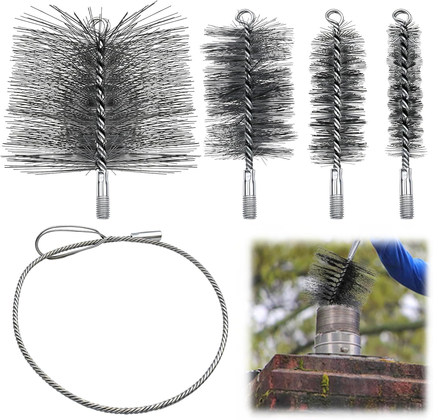 5-teiliges Flexibles Lüftungsreinigungsset, Schornsteinbürsten In Den Größen 30/50/80/150 Mm, Schornsteinbürste Mit 1 M Stahldraht Für Schornsteine, Kamine Und Ofenrohre
