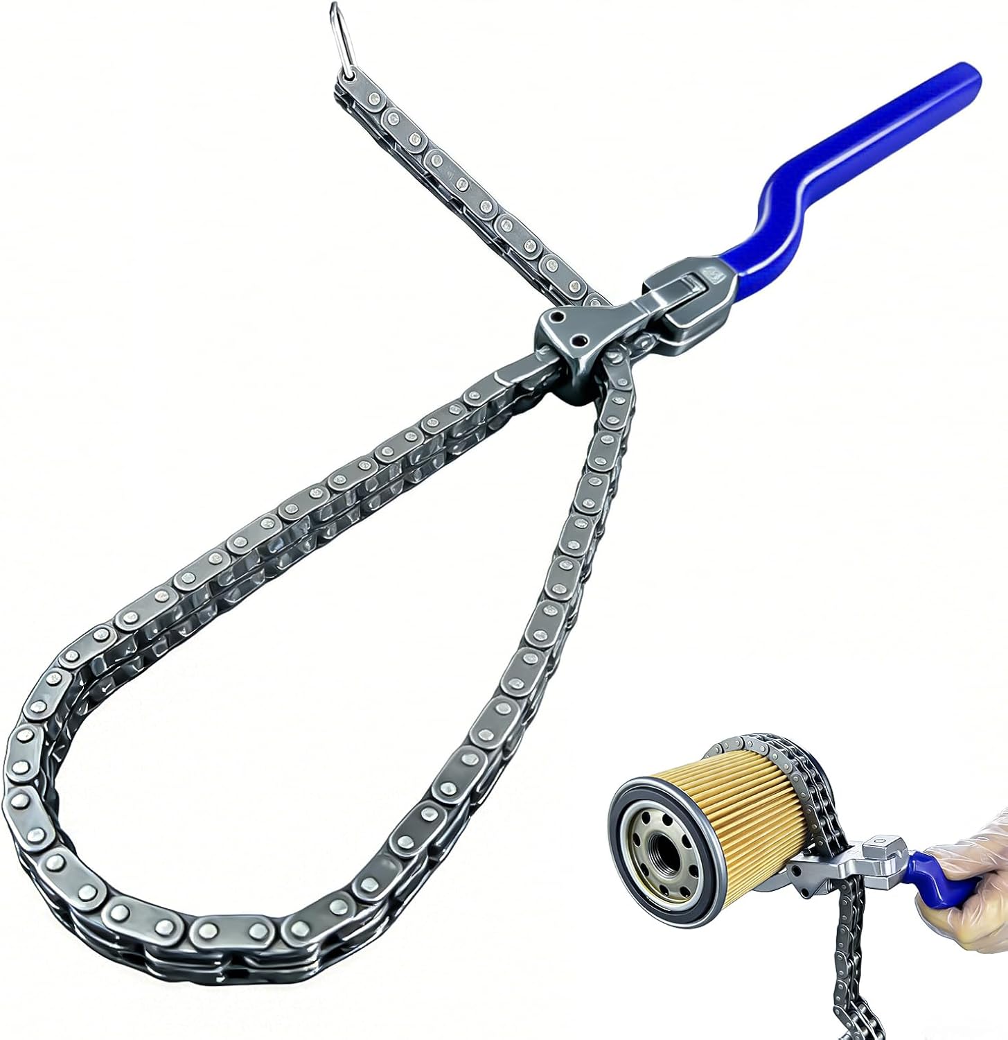 Verstellbarer Ölfilterschlüssel Mit Kette, 23,5 Cm (9,25 Zoll) Griff, Kompatibel Mit Ölfilterschlüsseln Von Ø 60 Bis 160 Mm, Ergonomisches Werkzeug Für Die Kfz-reparatur (blau)