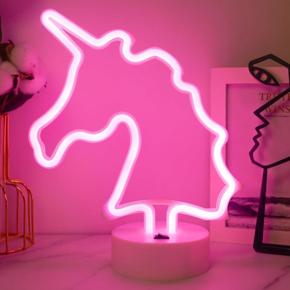 Neon-einhorn, Pinkes Nachtlicht Fürs Schlafzimmer, Batterie-/usb-betriebene Led-lichtpaneele, Tischdekoration