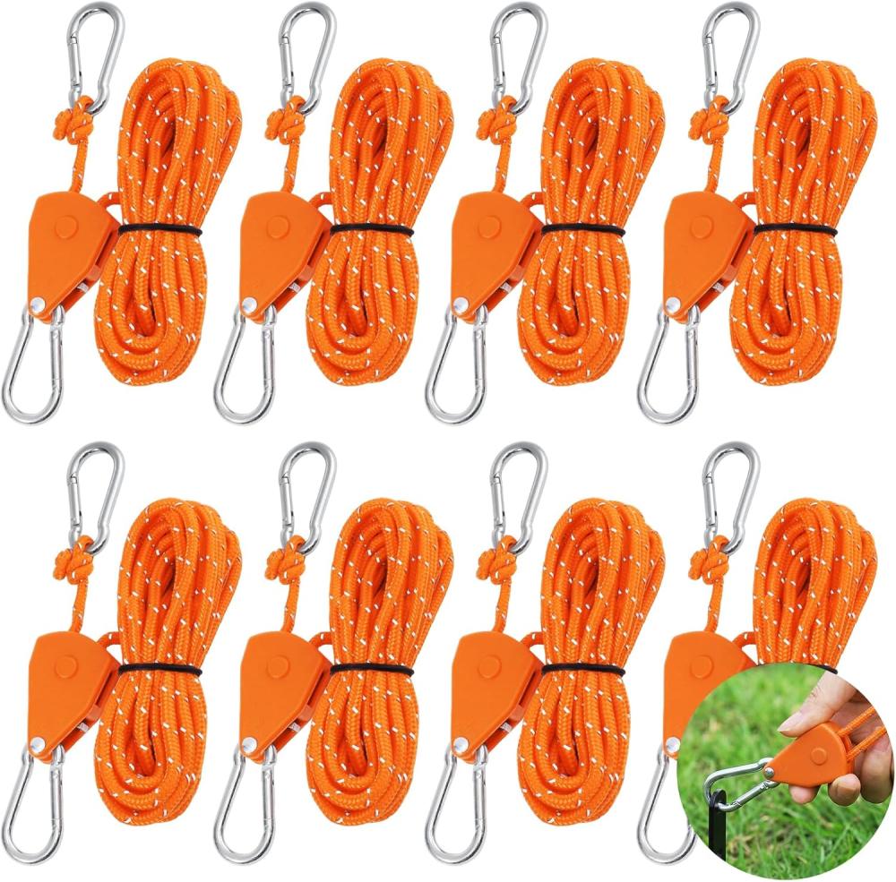 Set Mit 8 Seilspannern Mit Bremse, 4 M X 4 Mm, Reflektierendes Orange