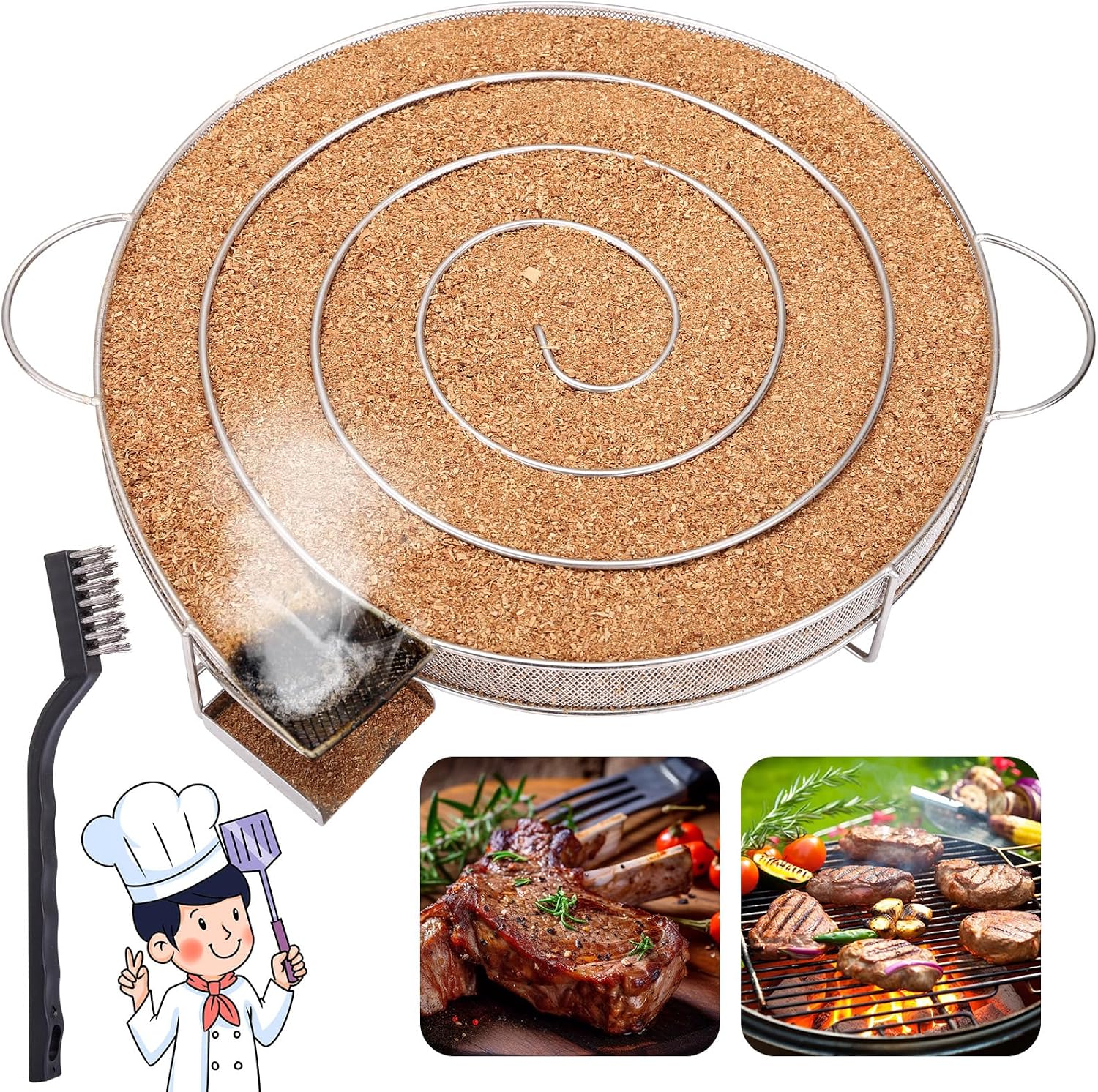 Kaltrauchgenerator Für Räucheröfen, Fleisch- Und Fischräuchern Mit Reinigungsbürste, Grill (25 Cm Durchmesser)