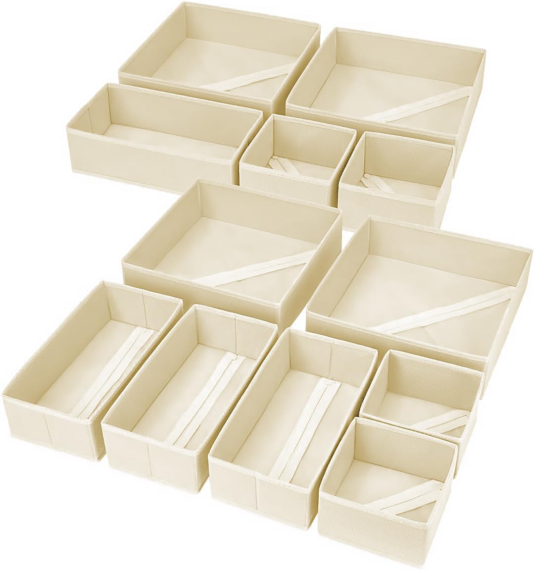 Set Mit 12 Schrank-organizern, Schubladen-organizern, Faltbaren Aufbewahrungsboxen Aus Stoff, Organizer Für Unterwäsche, Kleiderschränke Und Socken, Beige