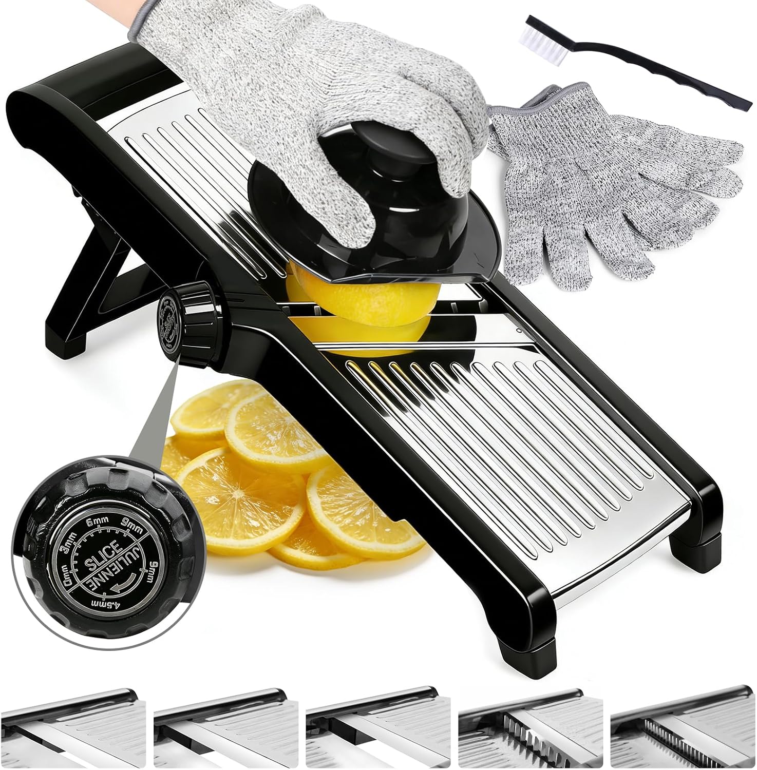 Masthome Professional Mandoline Aus Edelstahl, Verstellbar Ideal Zum Schneiden Und Für Julienne-streifen, Mit Handschutz Und Handschuhen Für Eine Sicherere Zubereitung.
