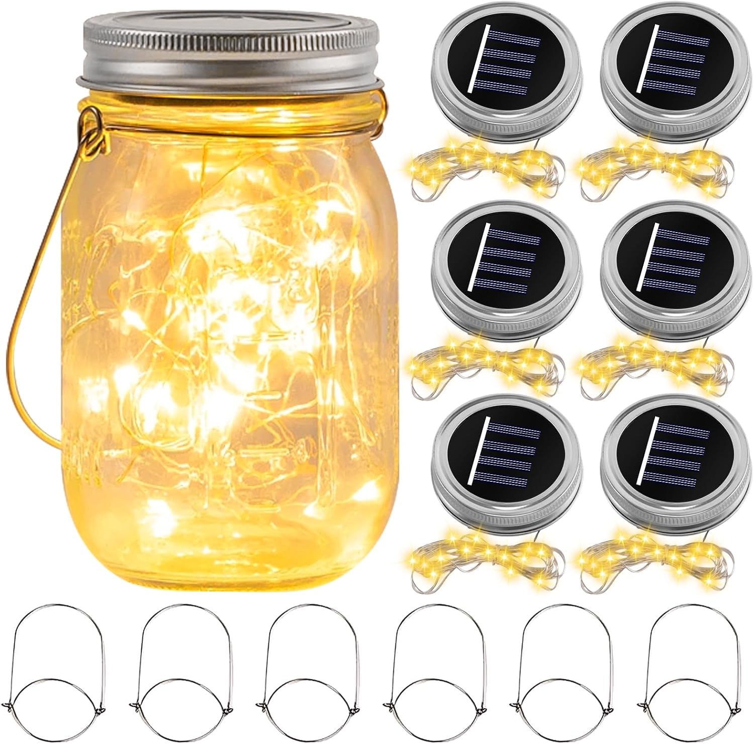 6er-set Solar-lichterketten Im Einmachglas-design – 3 M – 30 Leds – Solarglas – Lichterkette – Glasgefäß – Hängelaterne – Garten, Terrasse, Hinterhof
