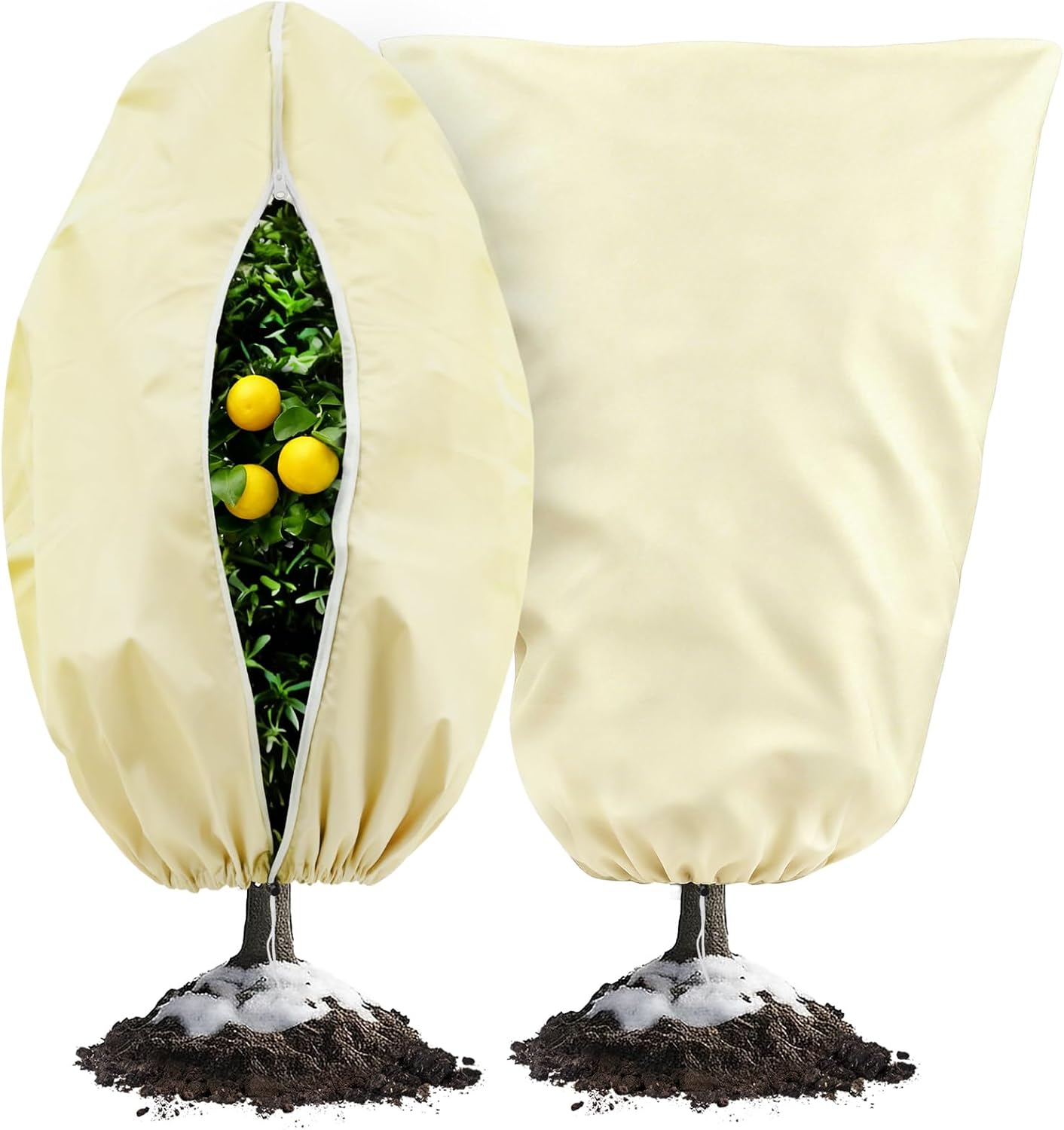 Set Mit 2 Schutzhüllen Für Winterpflanzen, 80 X 120 Cm, Atmungsaktive Hüllen Mit Reißverschluss Und Kordelzug, Ideal Für Topfpflanzen Und Kleine Bäume, Beige (120