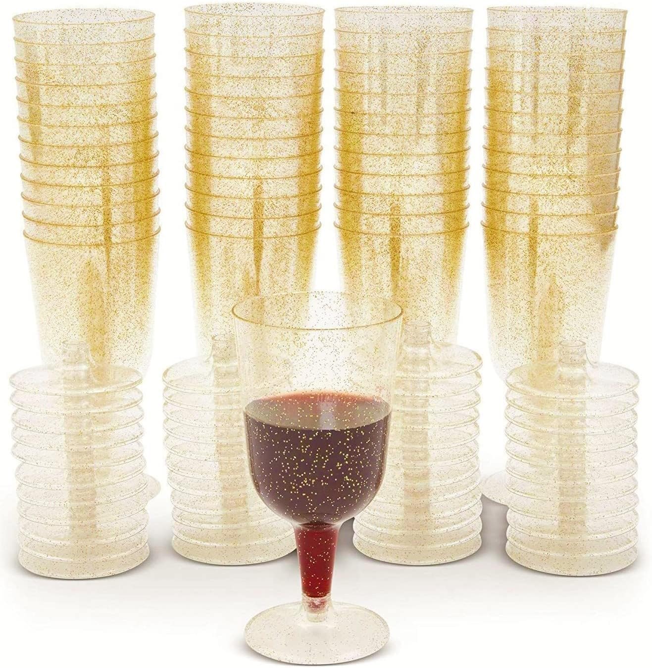 50 Goldglitzernde Weingläser, 170 Ml, Aus Kunststoff, Wiederverwendbare Weingläser Mit Stiel, Dessertbecher Für Mousse, Pudding, Bier Und Champagner