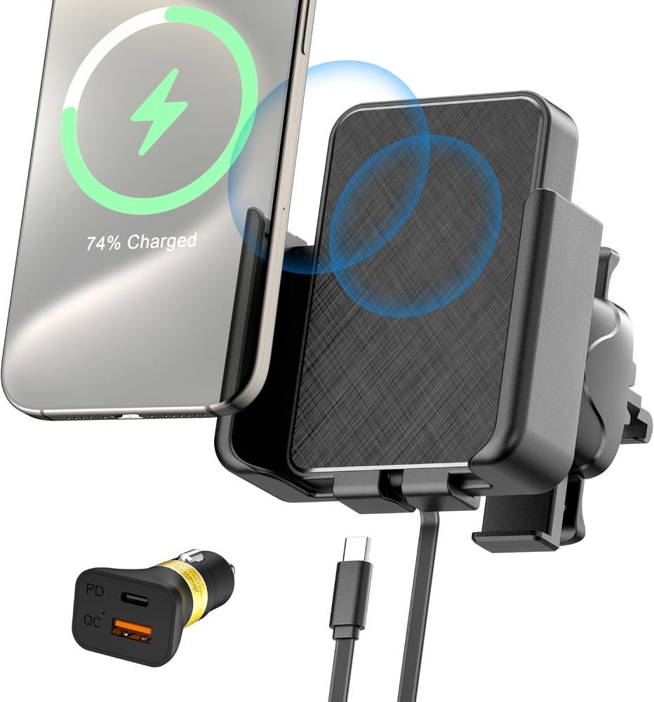 Polmxs 15w Kfz-ladehalterung Mit Kabelloser Ladefunktion, Automatischer Klemmung, Lüfter Und Lüftungsschlitzhalterung Für Iphone 15/14/13/samsung