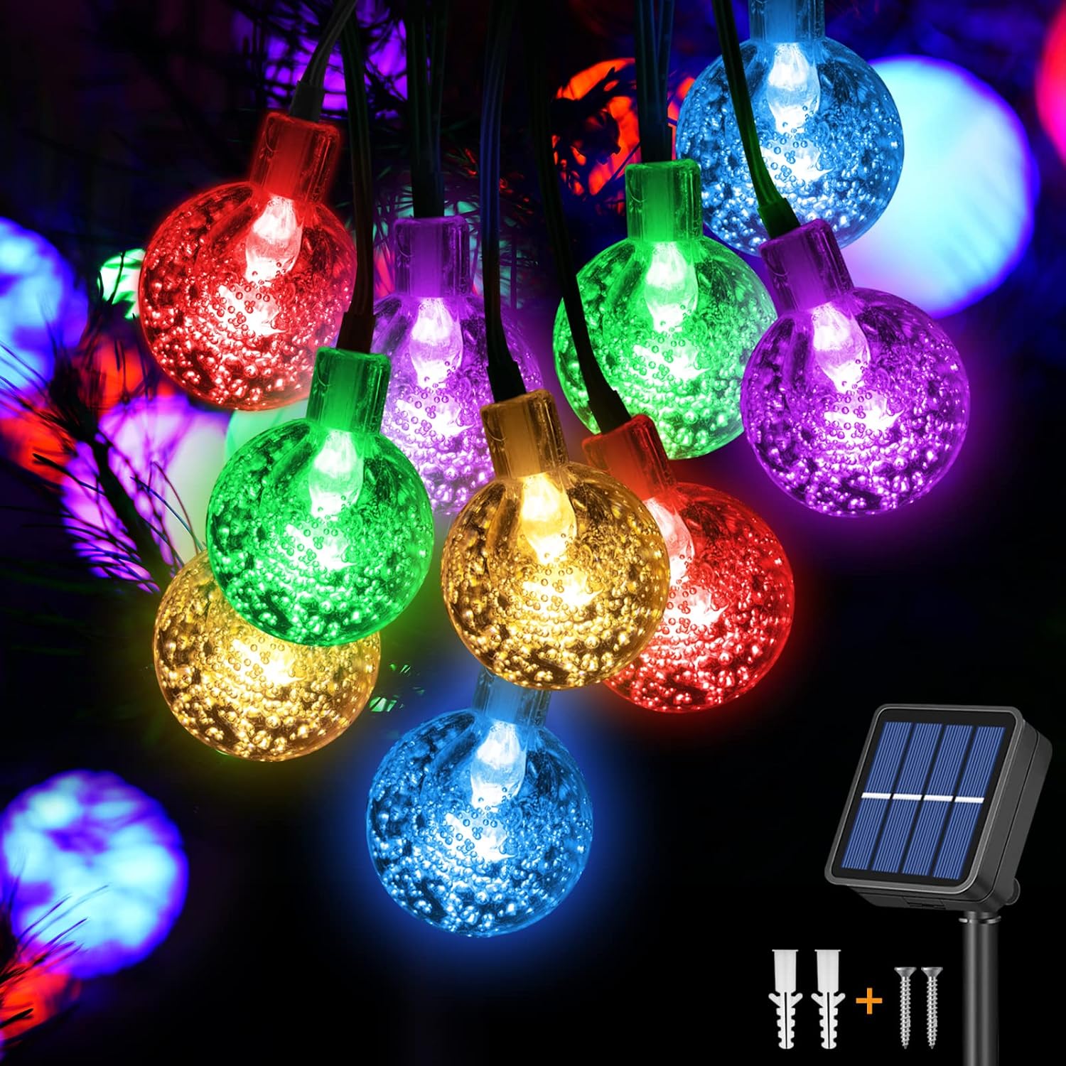 Jsdoin 50 Led Wasserdichte Solar-lichterkette, 8 Beleuchtungsmodi Für Den Innen- Und Außenbereich, 7 M/32,8 Ft Für Garten, Terrasse, Weihnachtsbaum, Hochzeit, Party (mehrfarbig)