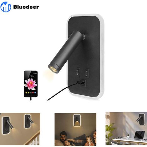 Schwarze Led-wandleuchte, Leselampe Fürs Bett Mit Schalter, Usb-ladeanschluss, Einstellbare Ambientebeleuchtung Fürs Schlafzimmer (3 W Natürliches Licht + 9 W Warmes Licht).