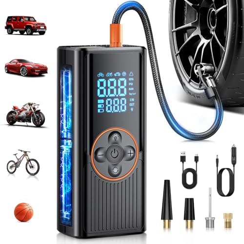 Akku-reifenfüller Mit 8000 Mah, Tragbarer Luftkompressor Mit 150 Psi, Elektrischer Dual-power-aufbläser Mit Digitalanzeige Und Led-licht, Automatische Abschaltung Für Autos, Motorräder, Fahrräder, Bäl